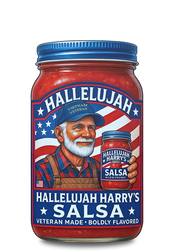 Hallelujah Harry's Salsa jar with label.