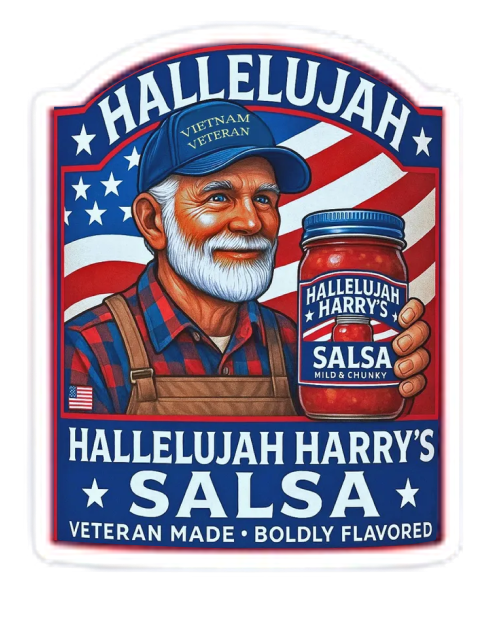 Hallelujah Harry's Salsa label with veteran.